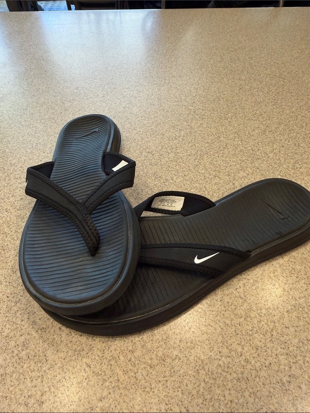 Nike Black Flip Flops with White Swoosh size 11